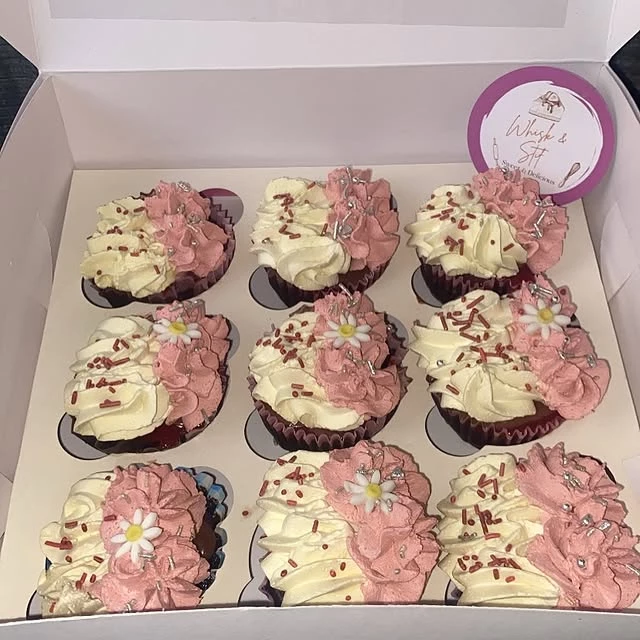 Strawberry vanilla cupcake with whisk and stir desserts design and sweet flavors - Strawberry Cupcakes Karachi By Whisk And Sift